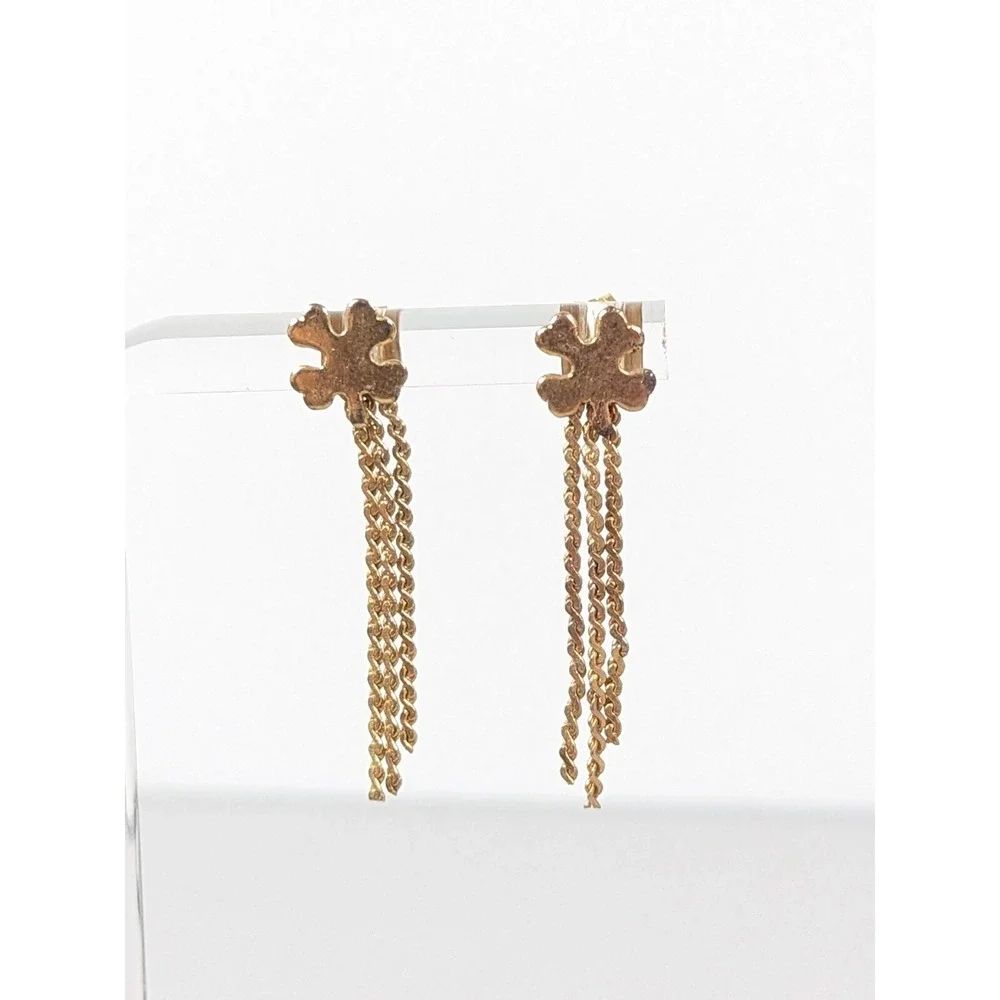 Vintage Gold‎ Tone Clover Shamrock Chain Fringe Dangle Earrings